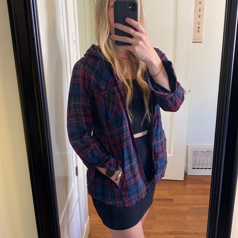 Plaid double lined shacket